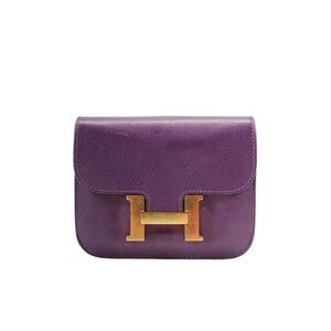 Hermes Womens Clemence Leather Anemone Constance Slim Wallet Waist Belt Bag